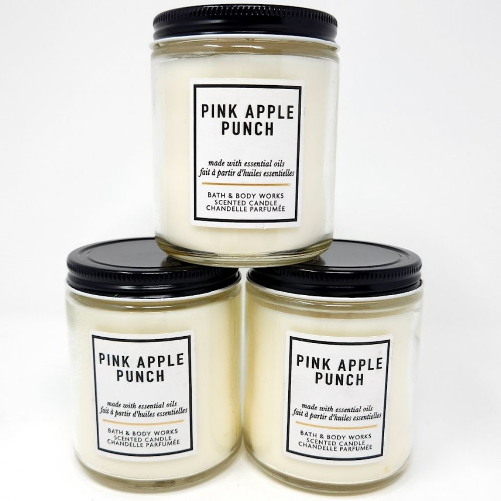 Pink Apple Punch Single Wick Candles, Set of 3, 7 oz each, Bath & Body Works New